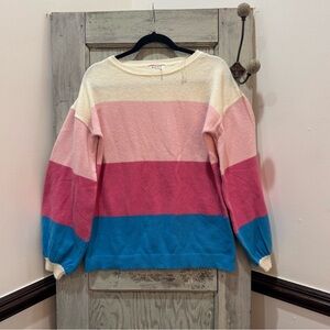 ANDREE BY UNIT Sweater Small/Medium Womens Colorblock Stripe Knit Balloon Sleeve